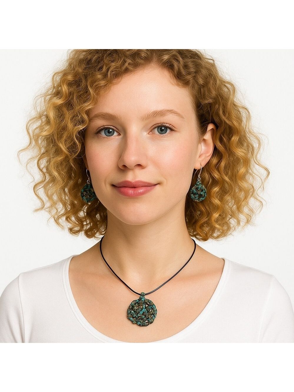 Hand Crafted Crochet Earrings Necklace 3 Piece Set Polyester